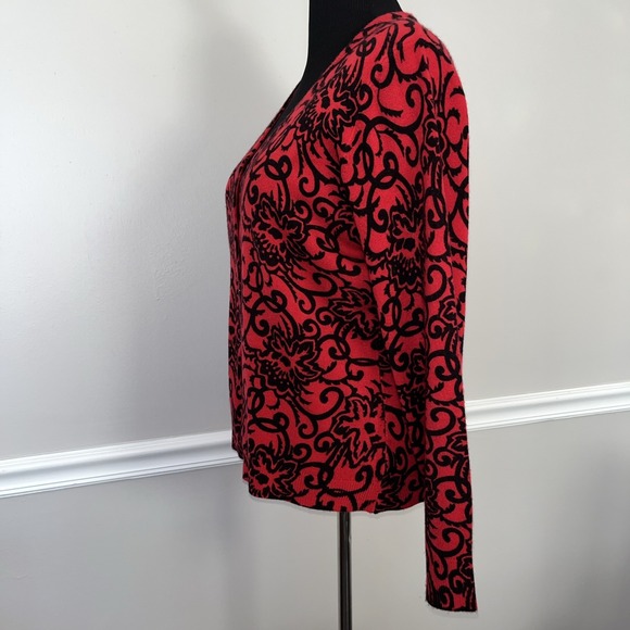 Sag Harbor Red Black Paisley Cardigan Sweater Size Large‎ - Picture 3 of 8